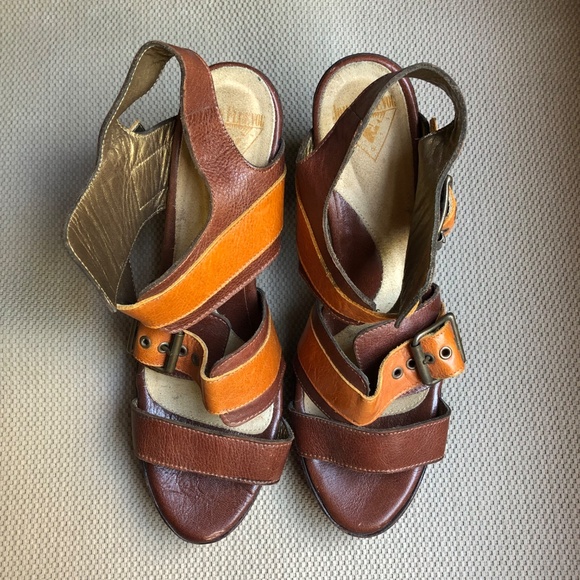 Fluevog Summertimes Aquarius retro platform leather sandals oxblood orange Sz 9 - Picture 8 of 8